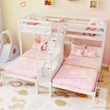 Triple Bunk Bed with Stairs, Twin Over Twin & Twin Bunk Bed Frame with Guardrail & Storage