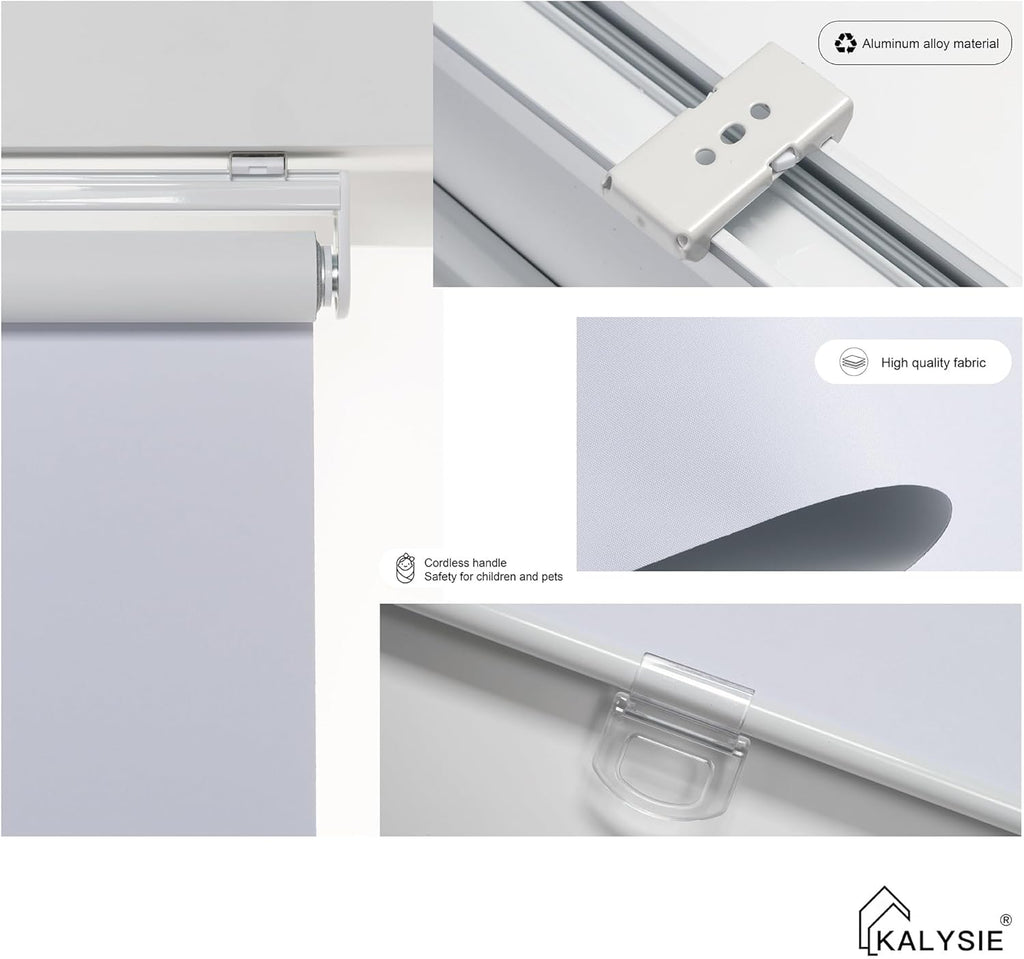 Roller Shades Cordless 100% Blackout Blinds for Windows and Doors, Pull Down Room Darkening Window Shades, Easy to Install for Home and Office, White, Fixed 75 Inches High, 20 Inches Width