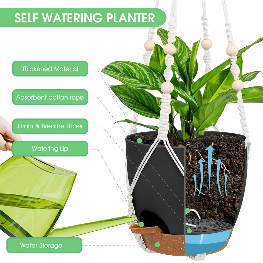 Hanging Planters for Indoor Outdoor Plants, 2 Pack Self Watering Hanging Pots, Hanging Plant Baskets with Drainage