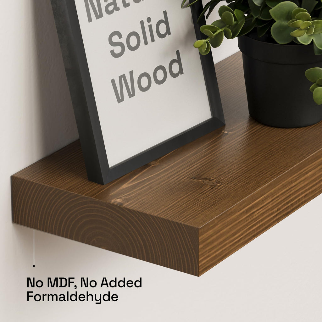 Solid Wood Floating Shelves for Wall 20 Inch Walnut, Wooden Bathroom Shelf
