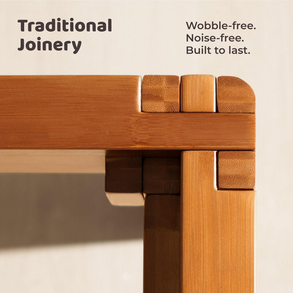 Japanese Joinery Queen Solid Bamboo Bed Frame with Tall Headboard