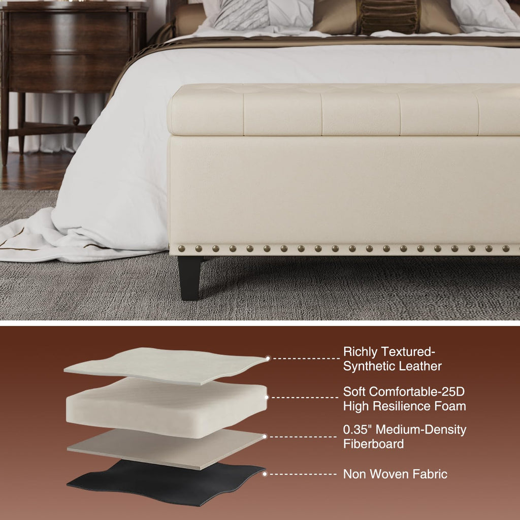 51 Inch Storage Ottoman Bench, Large End of Bed Storage Bench