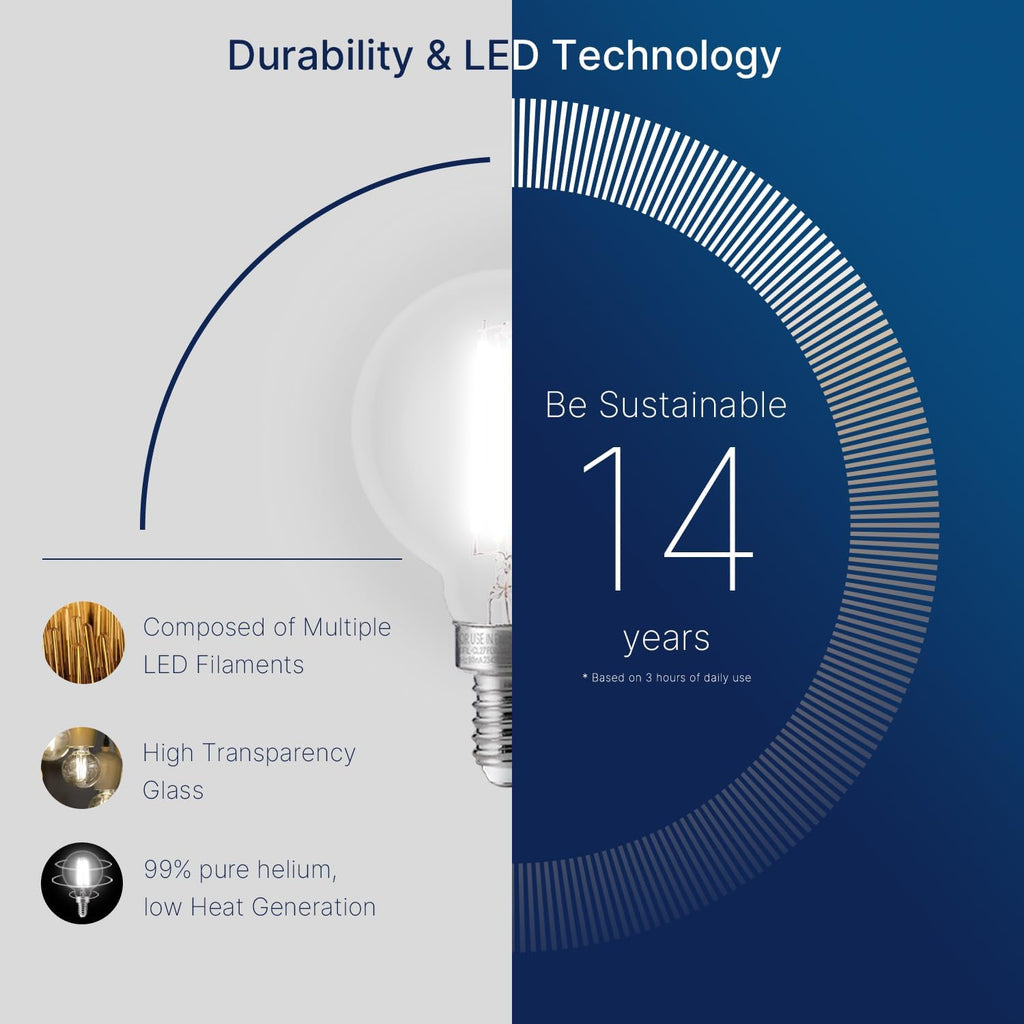 60W Equivalent LED Globe Candelabra Bulbs, Dimmable G16.5 LED E12 Chandelier Light Bulbs, 550LM, CRI90, 5.5W, AC 120V