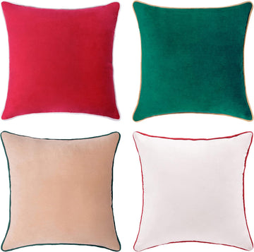 Christmas Decorative Throw Pillow Covers Cushion Cases Soft Velvet Double-Sided Designs, Mix and Match - Set of 4