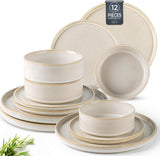 Ceramic Dinnerware Sets, Handmade Reactive Glaze Stoneware Plates and Bowls Sets,Highly Chip and Crack Resistant |