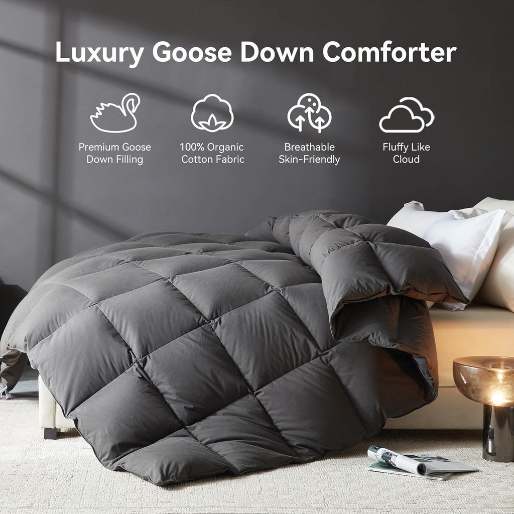 Goose Feather Down Fiber Comforter Oversize King, 100% Organic Cotton Fabric Duvet Insert,1200TC,750
