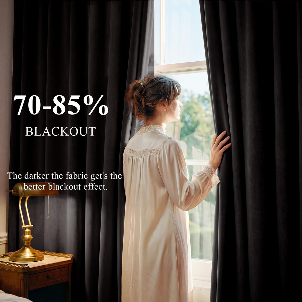 Blackout Black Velvet Curtains Extra Long Theater, W52xL120, 2 Pcs