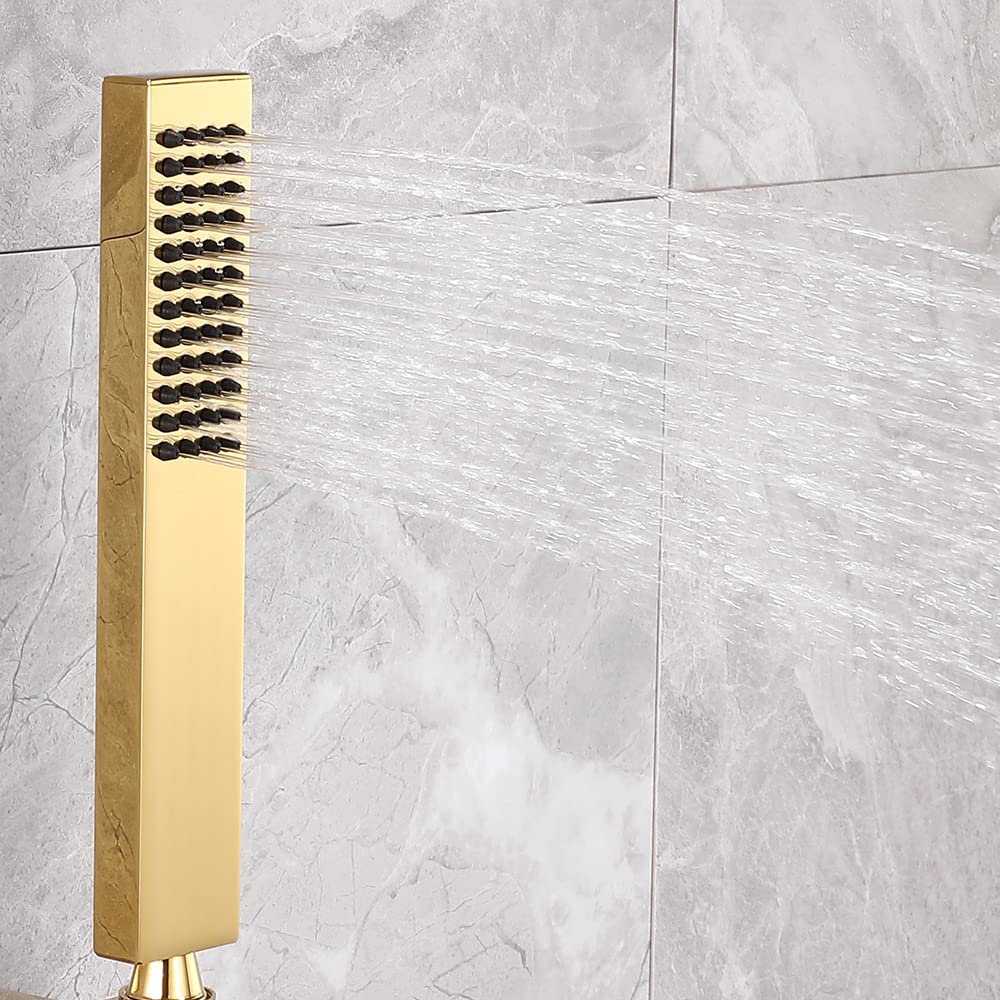 Square Solid Brass Hand Held Shower Head (Gold)