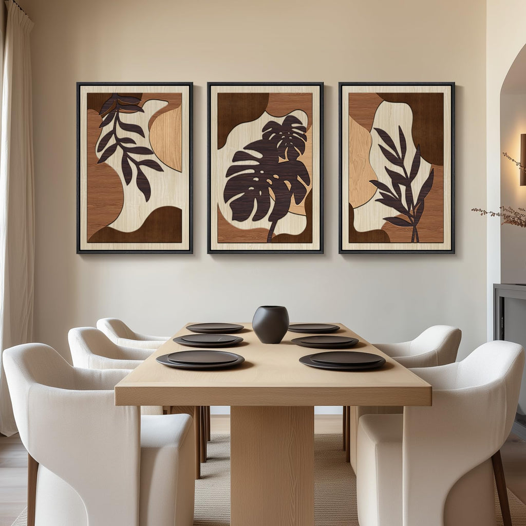 Large Framed 3D Wood Boho Tropical Wall Decor, 24x36 Inch
