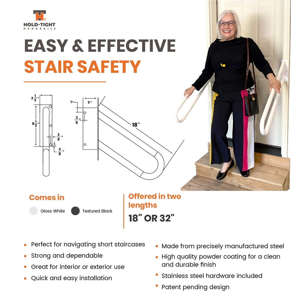 Hold Tight Handrails Steel Jamb-Mount Handrail - Heavy Duty Stair Railing for Decks, Porch, Mobile Homes, Short
