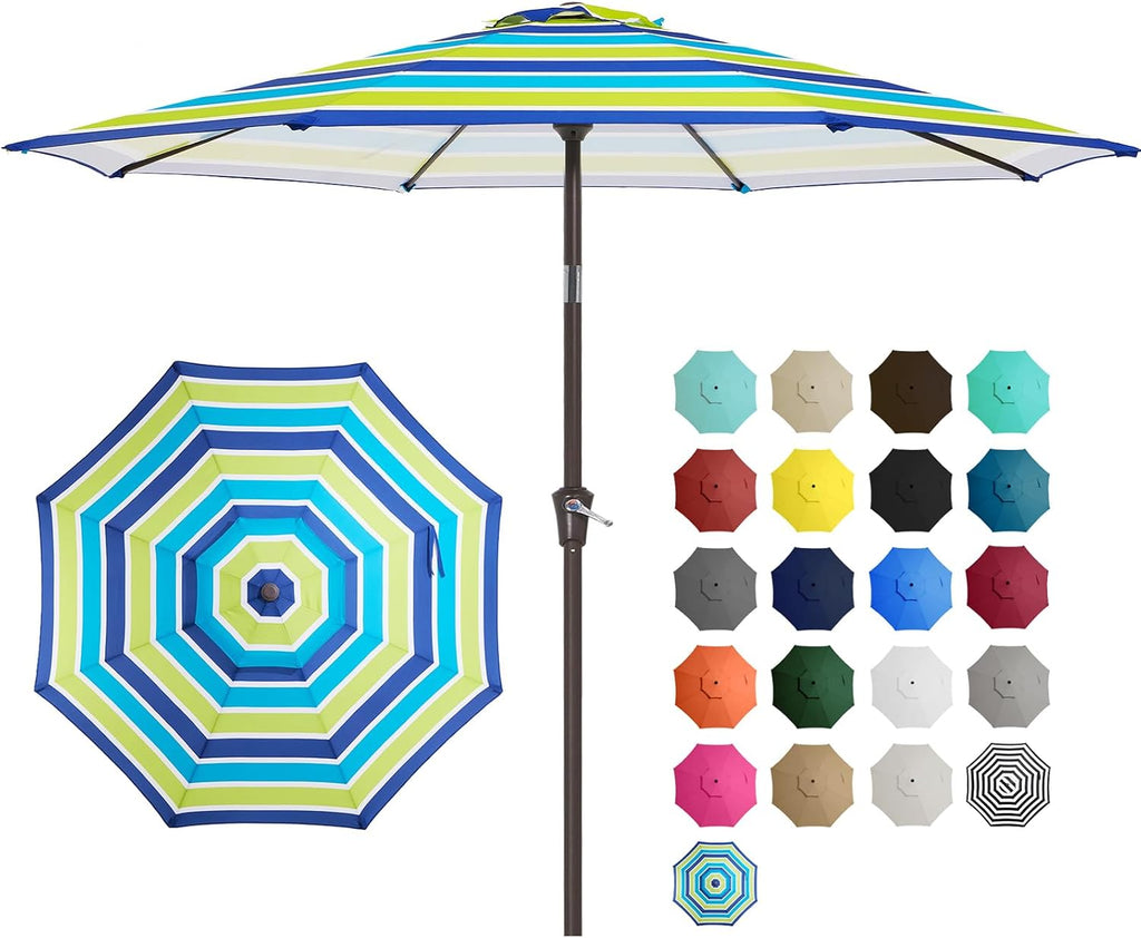 9' 2-Tiers Patio Umbrellas Outdoor Table Market Umbrella w/Push Button Tilt/Crank, 8 Sturdy Ribs