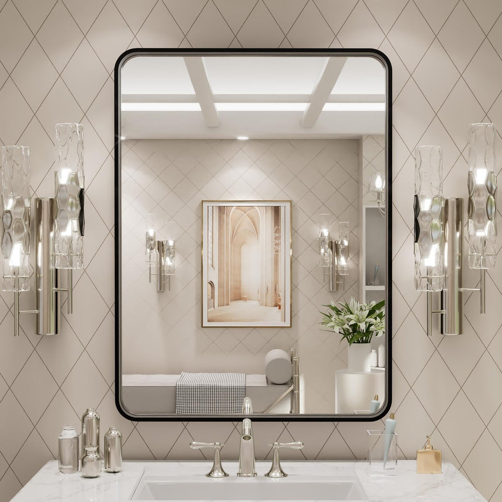 24X32 Inch Black Metal Framed Bathroom Mirror
