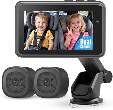Car Camera for 2 Kids, 4.3" Split Screen Dual Channel Monitor