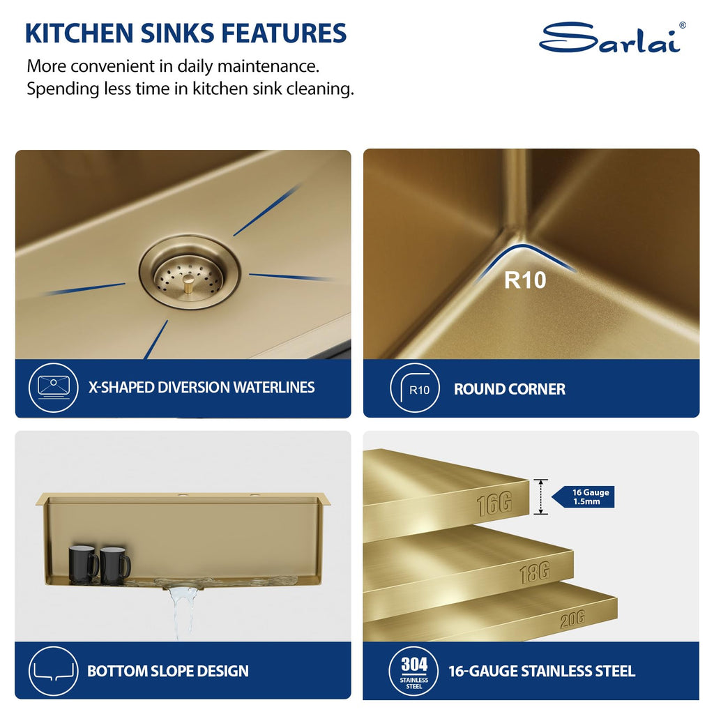 Gold Drop Sink Workstation Topmount 36x22 Inch Sinks