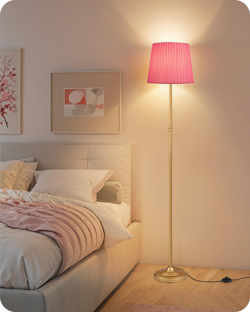 Pink Floor Lamp, 68" Standing Lamp, Dimmable Reading Light with Remote & Foot Pedal, with LED Bulb, Girls Room FCC