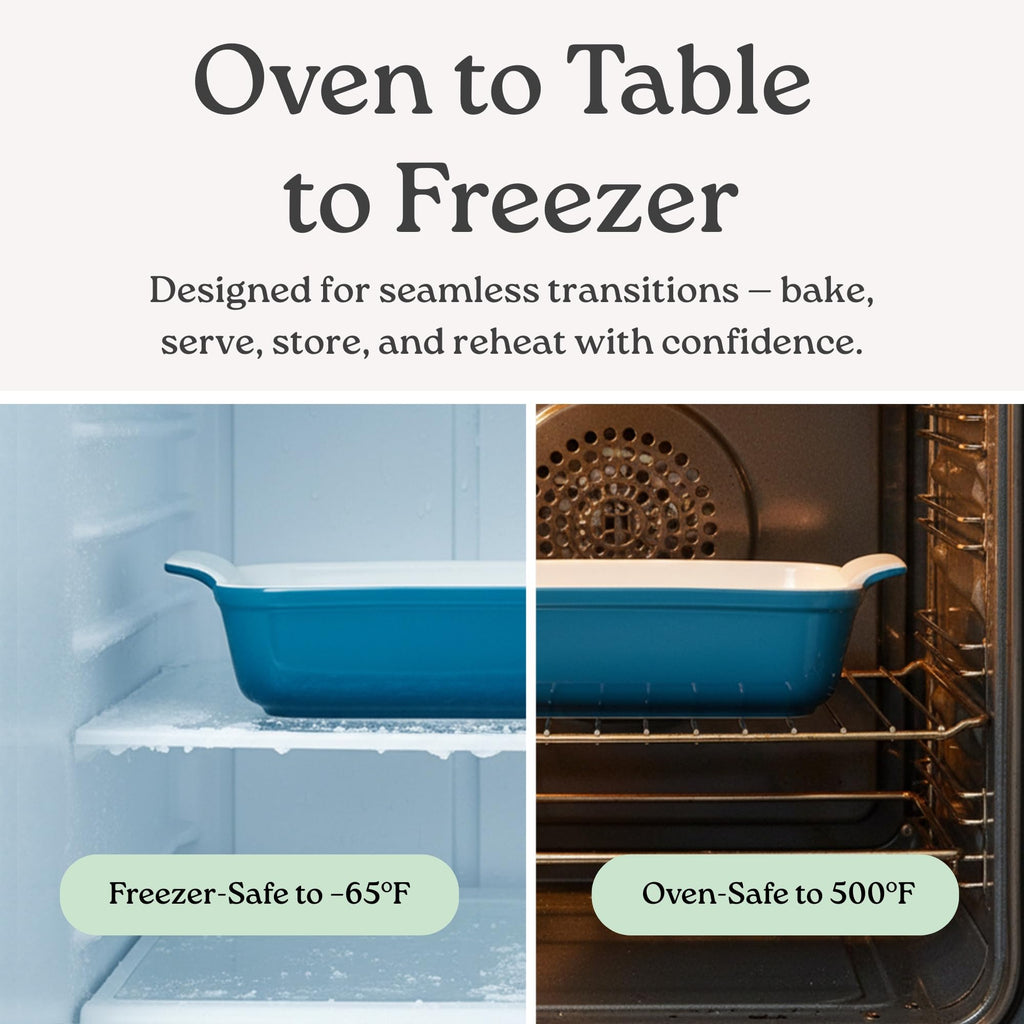 Stoneware Baking Dish Set with Handles, 3 Pieces, Reactive Blue