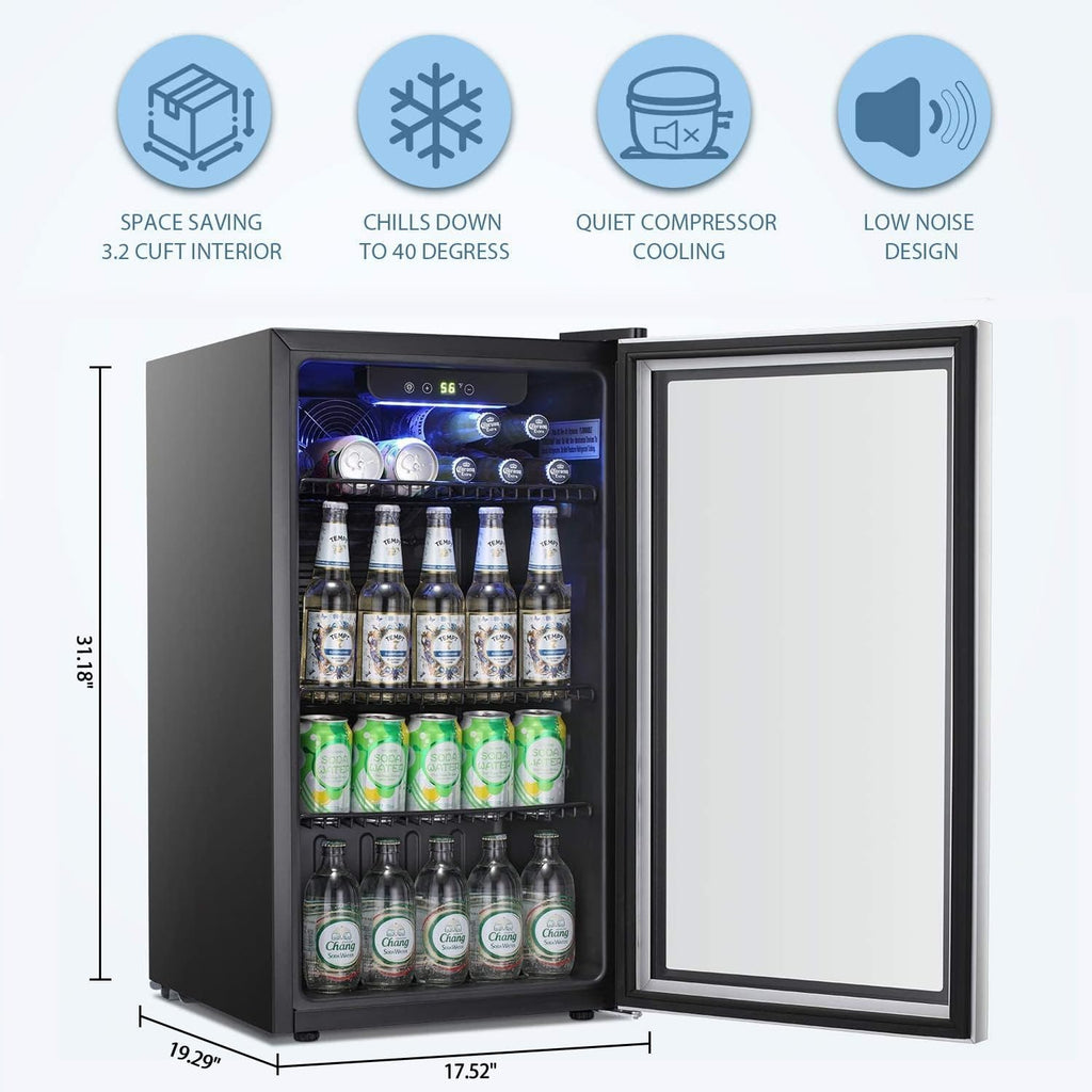 Beverage Refrigerator Cooler -120 Can Mini Fridge Glass Door for Soda Beer or Wi