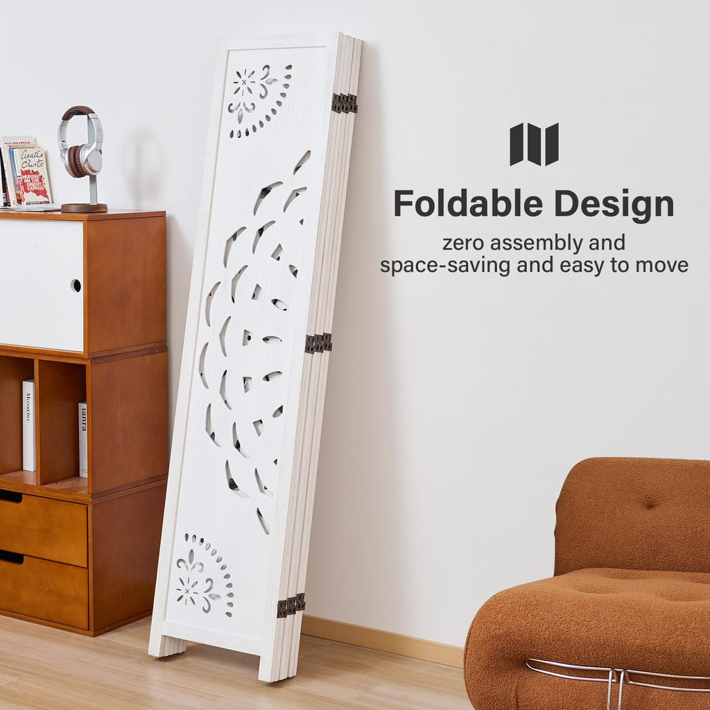 66.9Inch Wooden Room Partition - 6 Panels Boho-Styled Space Room Divider /Office, Headboard & Yoga/Photo/Video Call