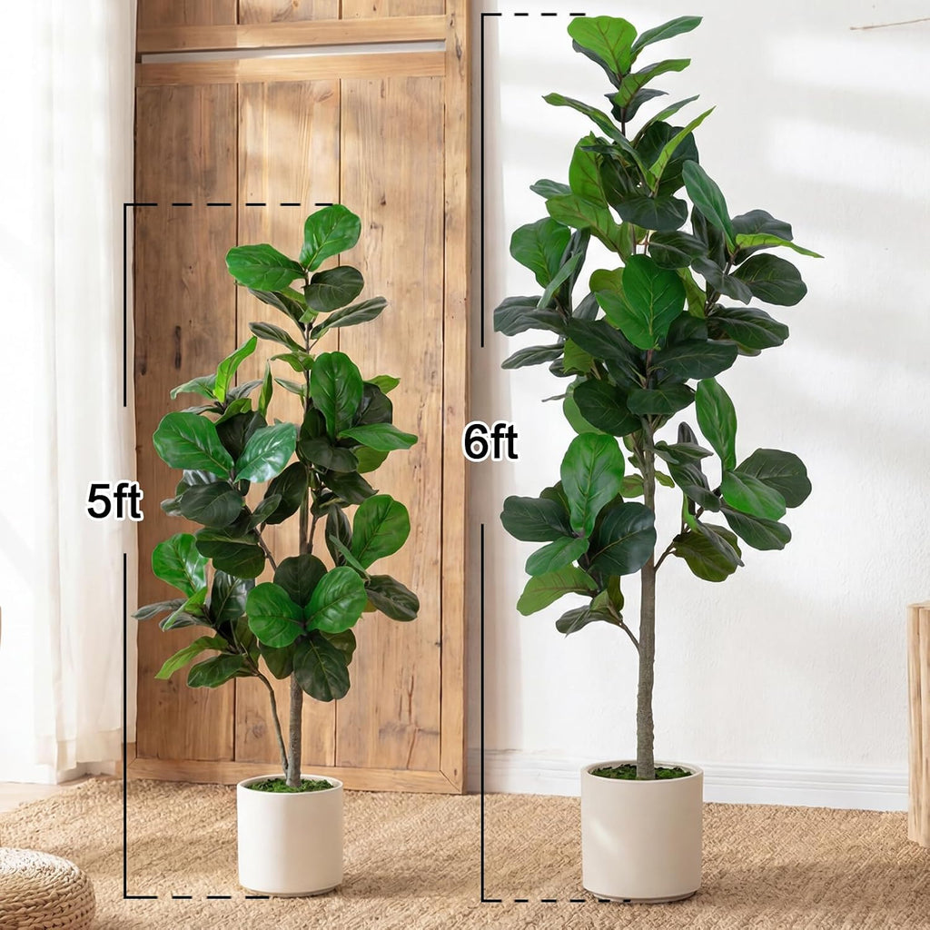 Artificial Fiddle Leaf Fig Tree 5FT Tall Faux Ficus Lyrata Tree with Planter Fig Silk Artificial Floor Plant