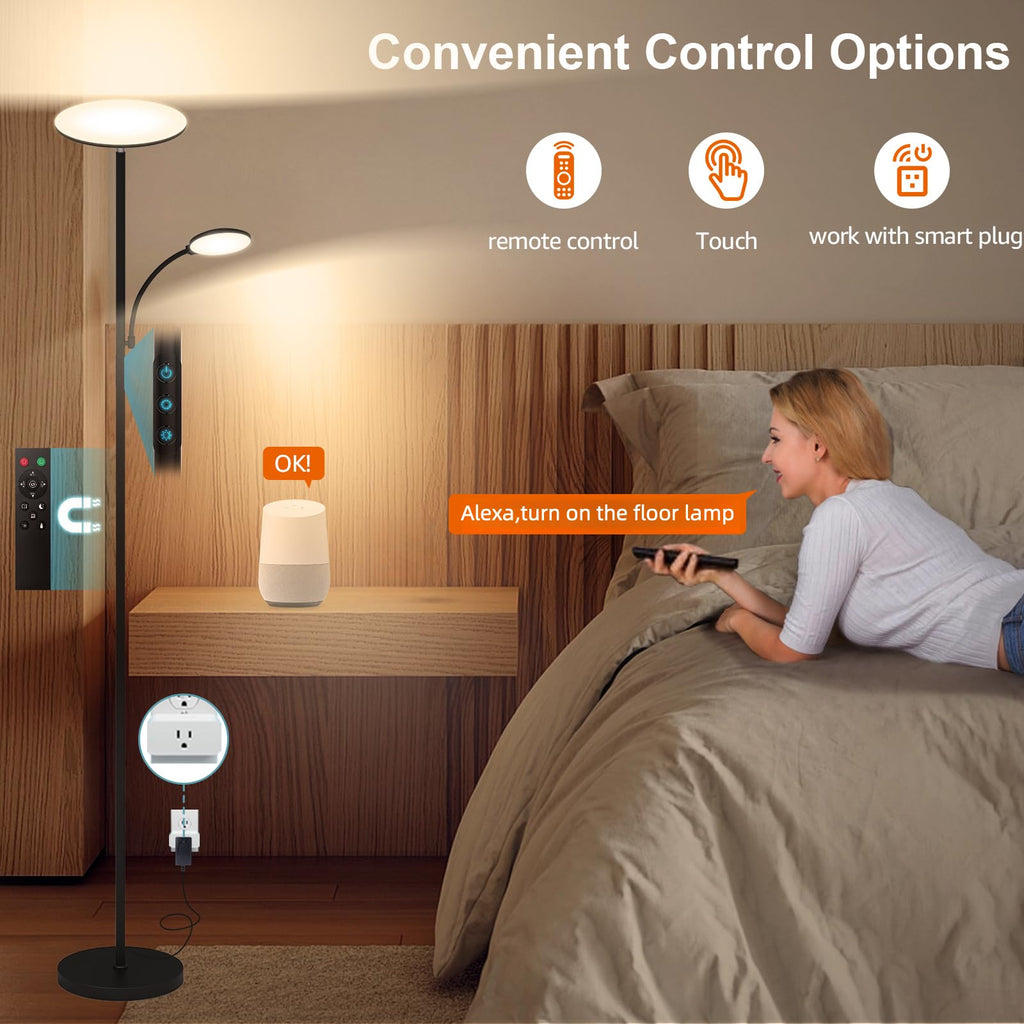 Floor Lamp, Upgraded 42W 4500LM Super Bright LED Floor Lamp with Rotatable Reading Light, Touch Remote Control &