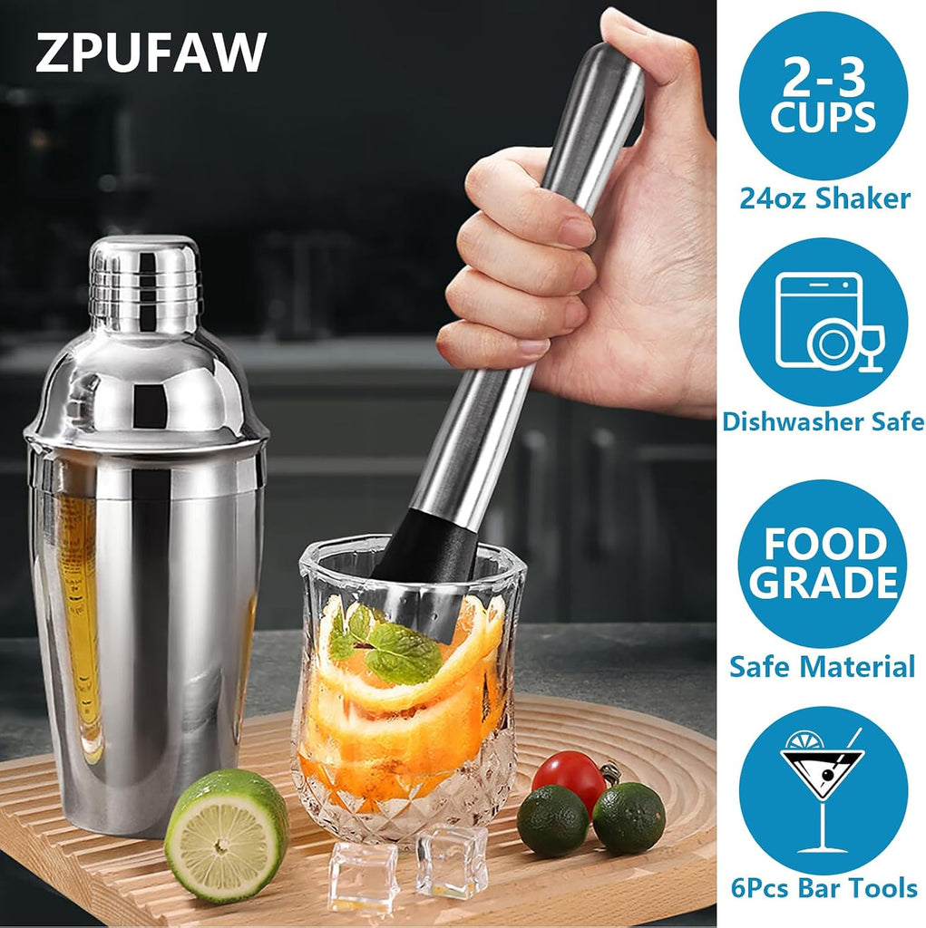 6-Piece Cocktail Shaker Set, Bartender Kit, Drink Shaker, Bar Set - Set of 6