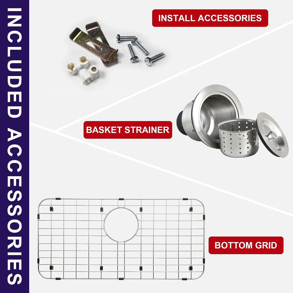 32 Inch Undermount Curved Spacious Single Bowl Kitchen Sink | 304 Stainless Steel, 18 Gauge Thickness, Brushed Satin