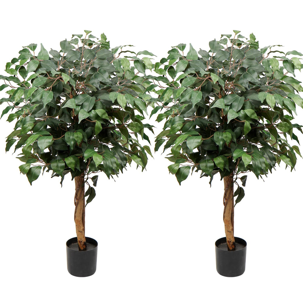 3ft Ficus Artificial Trees, 36" Tall Faux Plant with Cotton Basket Decor