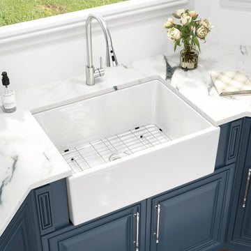 28 White Farmhouse Kitchen Sink - 28 Inch Farmhouse Kitchen Sink Apron Front White Fireclay Ceramic Porcelain Single