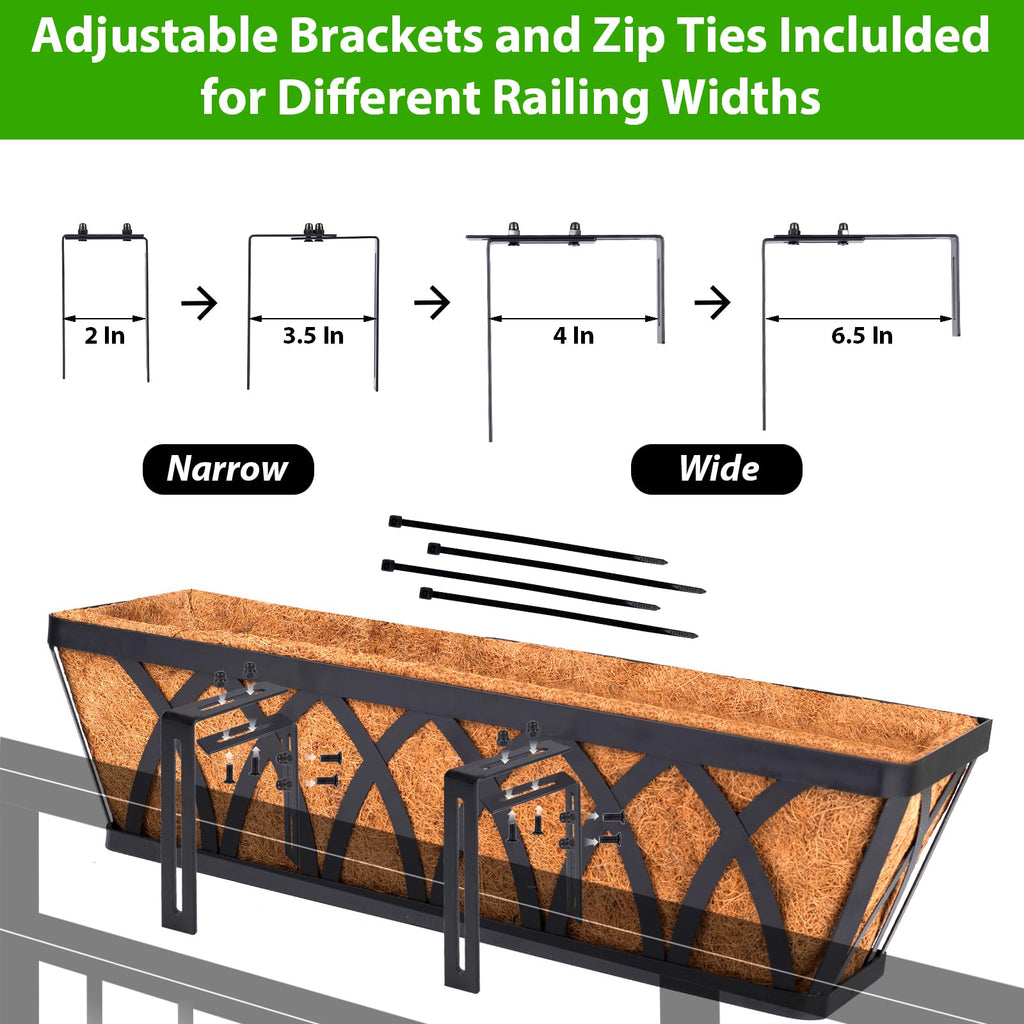 Deck Balcony Railing Planter Window Boxes - 3 Pack 24 Inch Planter Box, Balcony Planters Railing Hanging, Window