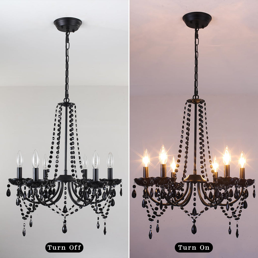 Crystal Black Chandeliers 6 Light Gothic Candle Chandelier