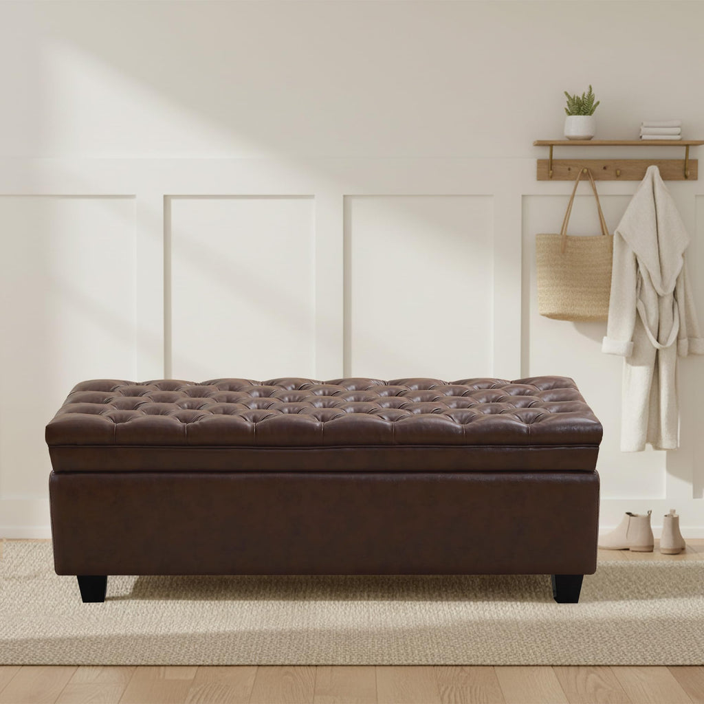 50" Storage Ottoman Bench, Rectangular End of Storage Bench, Upholstered Large Fabric Tufted Ottoman with Storage