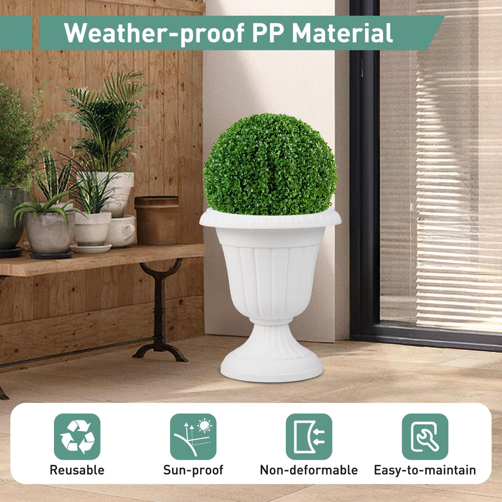 18" Tall Vintage Planters Set of 4, Urn Plastic Flower Pots with/Pedestal Base & Pre-Marked Drain Hole, Indoor