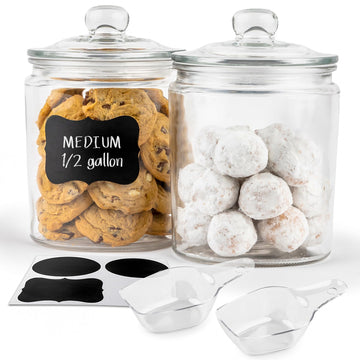 Glass Storage Containers with Lids, 1/2 Gallon, Set of 2, Glass Kitchen Jars, Food & Cookie Storage Containers for