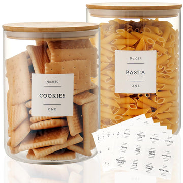Set of 2 Large Glass Flour and Sugar Containers - 100 Fl oz Thicken Glass Storage Jars with Airtight Bamboo Lid and