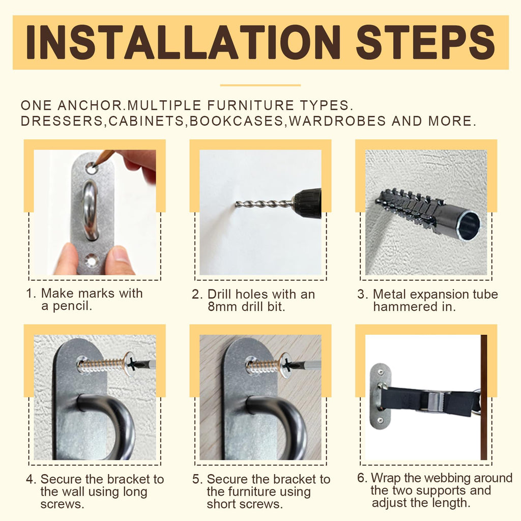 [2 Sets] Furniture Anchors for Baby Proofing, Heavy Duty Anti Tip Straps