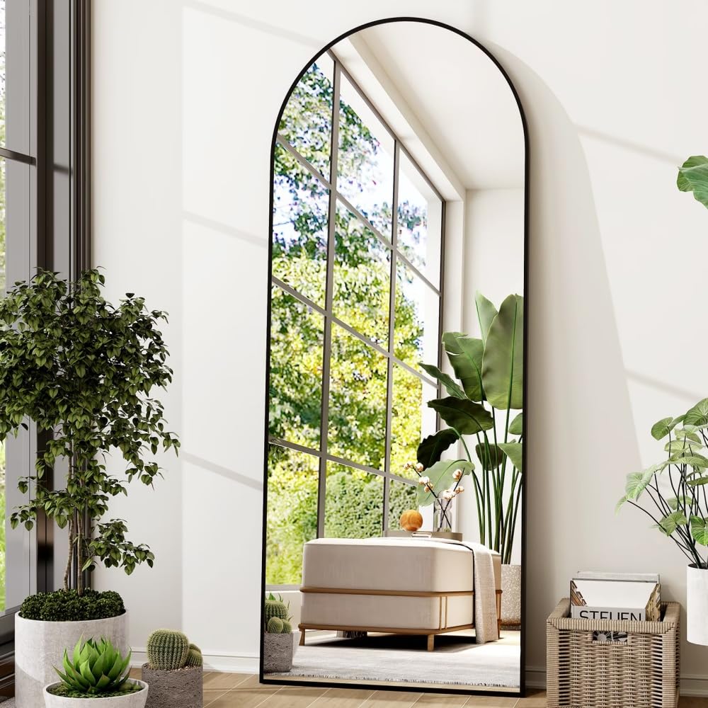 71" x 26" Arched Full Length Mirror, Black Frame Floor Standing Mirror, Full Body Dressing Mirror, Closet & Home