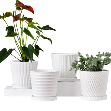 White 6 Inch Flower Pots for Plants, Ceramic Planter with Drainage Holes