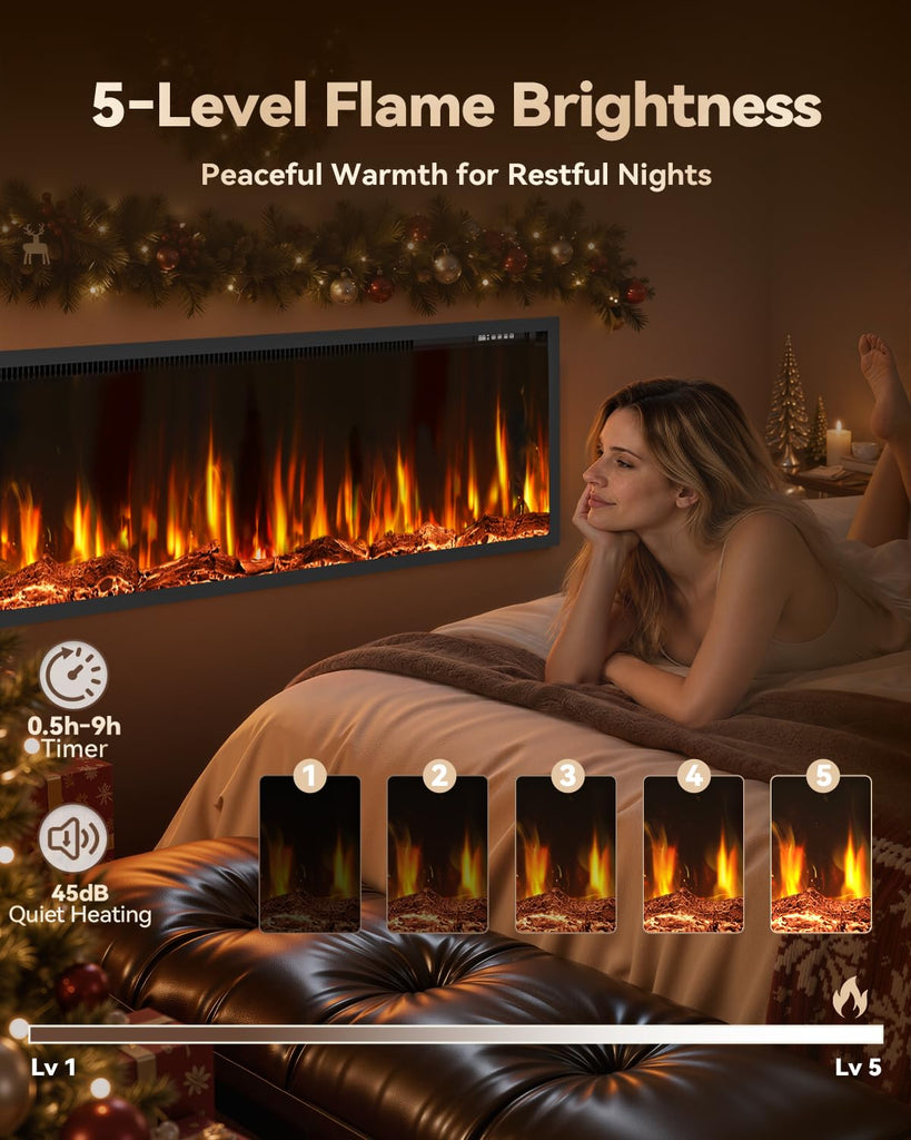 Electric Fireplace 60 Inch Recessed Wall Mounted Ultra-Thin Linear