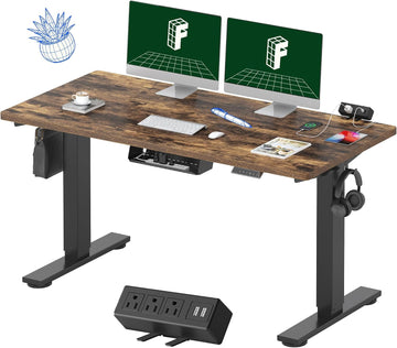 EN2 55"x28" Standing Desk with Power Strip Bundle | One-Piece Desktop, Easy-Access Clamp Power Strip Bundle