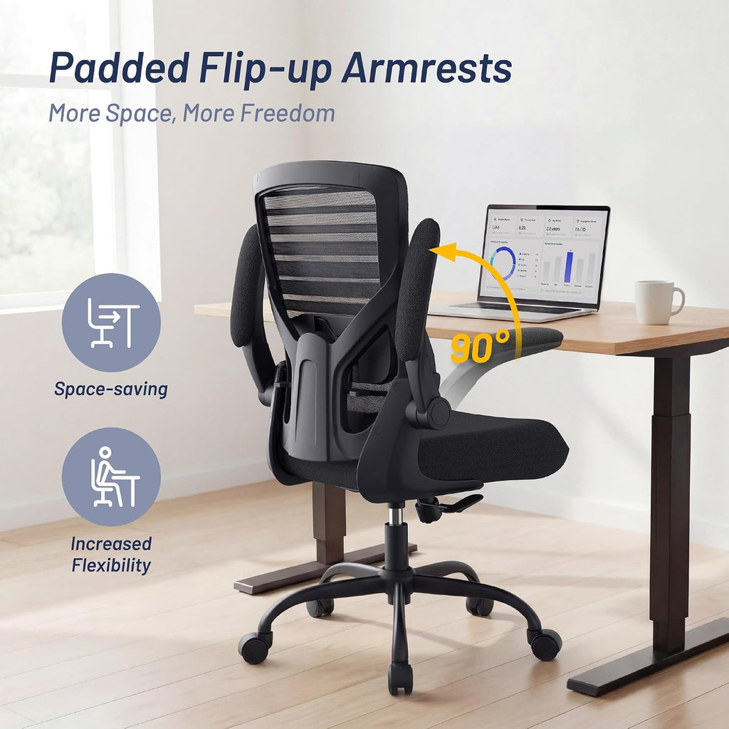 Office Desk Chair for Long Hours & Lower Back Pain Relief - 4" Thick Molded Foam Cushion, Enhanced Lumbar Support