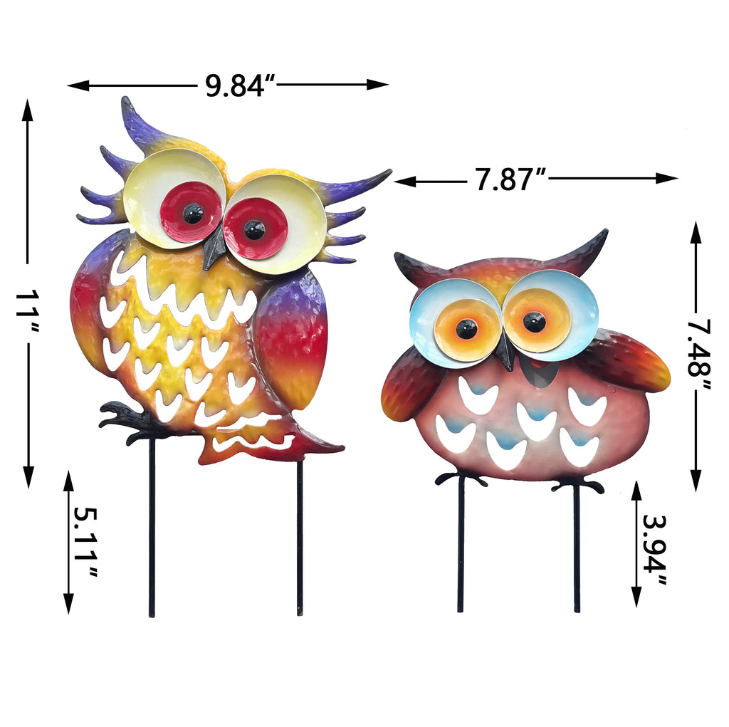 Metal Owl Silhouette Fresh Color Statues, 2 Pack Yard Decorative Sculpture