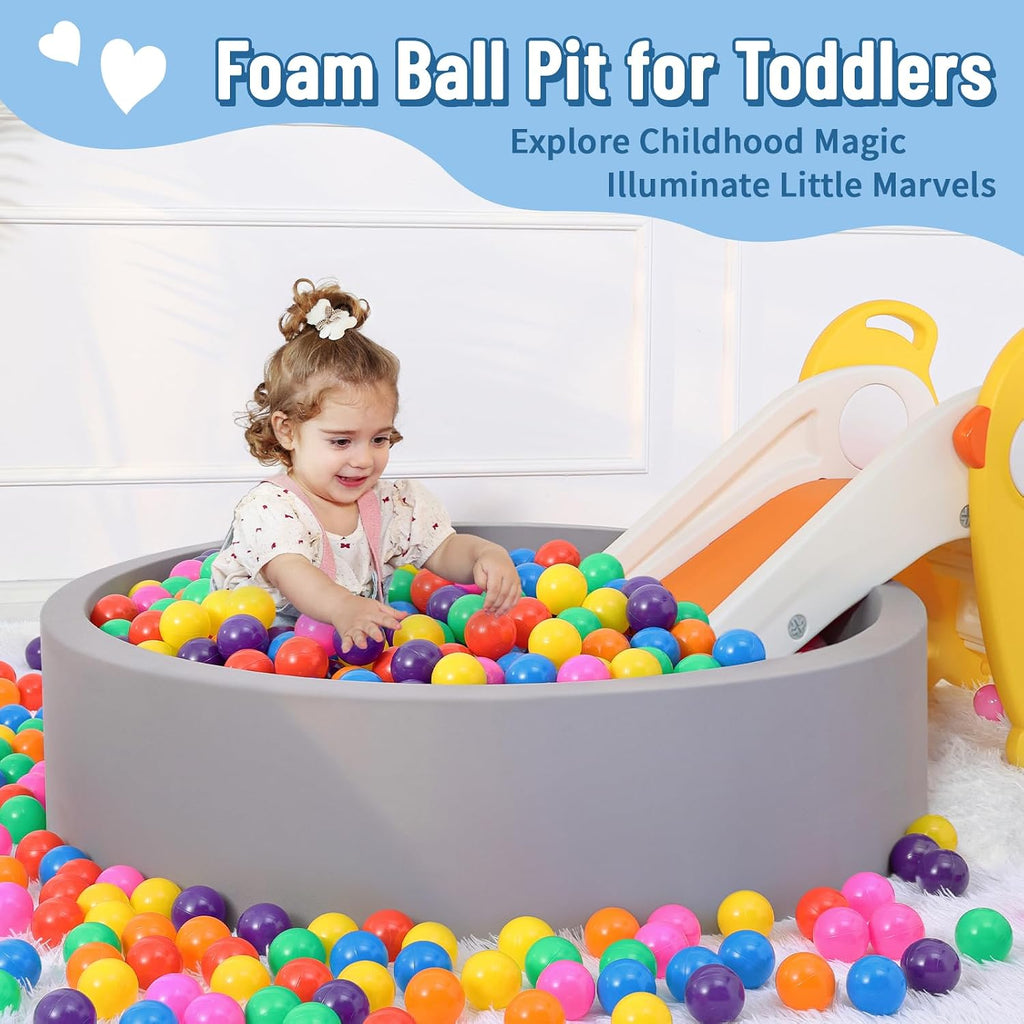 Foam Ball Pit, Ball Pit for Toddlers, Gray, 100 Rainbow Balls