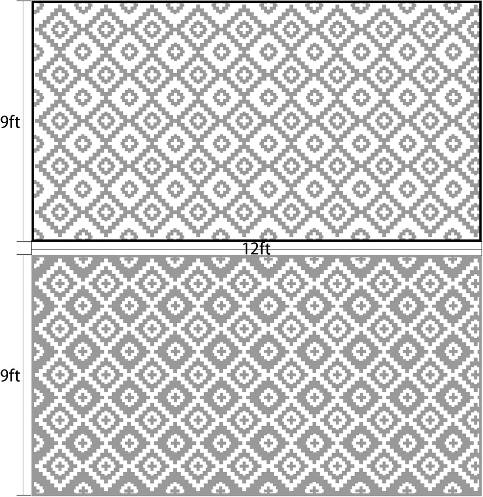 Outdoor Rugs, Reversible Patio Mat, Gray & White