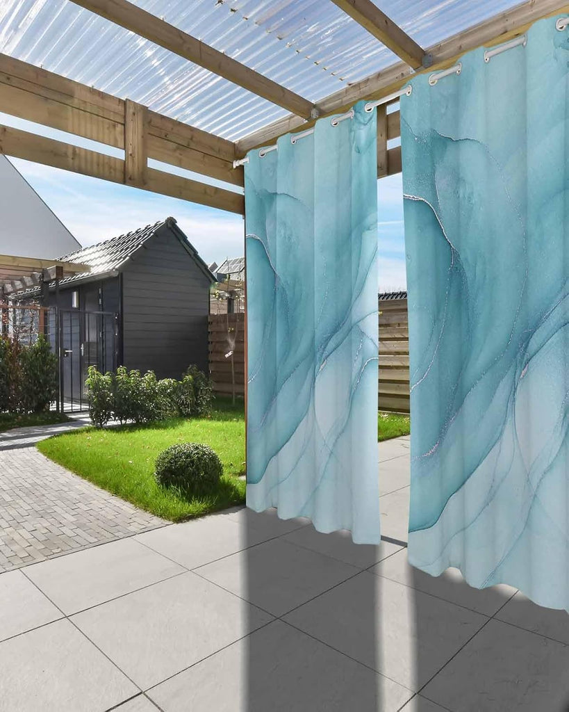 Outdoor Curtains Waterproof, Marble Texture Privacy Screen Outdoor Front Porch Decor, Grommet Outside Curtains for