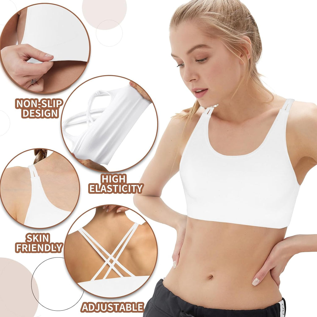 Girl Sports Bra Sleeveless Tank Top - Seamless Stretchy Back Crisscross Crop Undershirt Fitness Yoga Bras