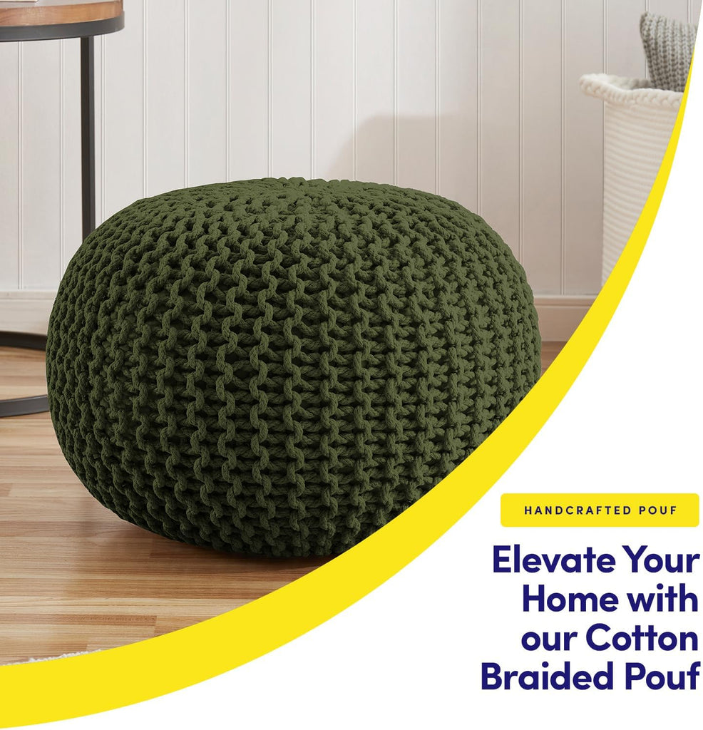 Pouf Ottoman Foot Rest Stuffed - 20" Diameter x 14" Tall Cozy Floor Pouf & More - 100% Cotton Knit Shell, EPS Bead