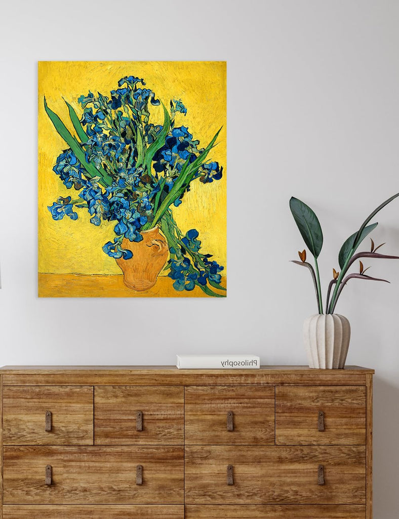 Irises Vase Flower, Vincent Reproduction. Giclee Canvas Prints Wall Art Decor 20x16