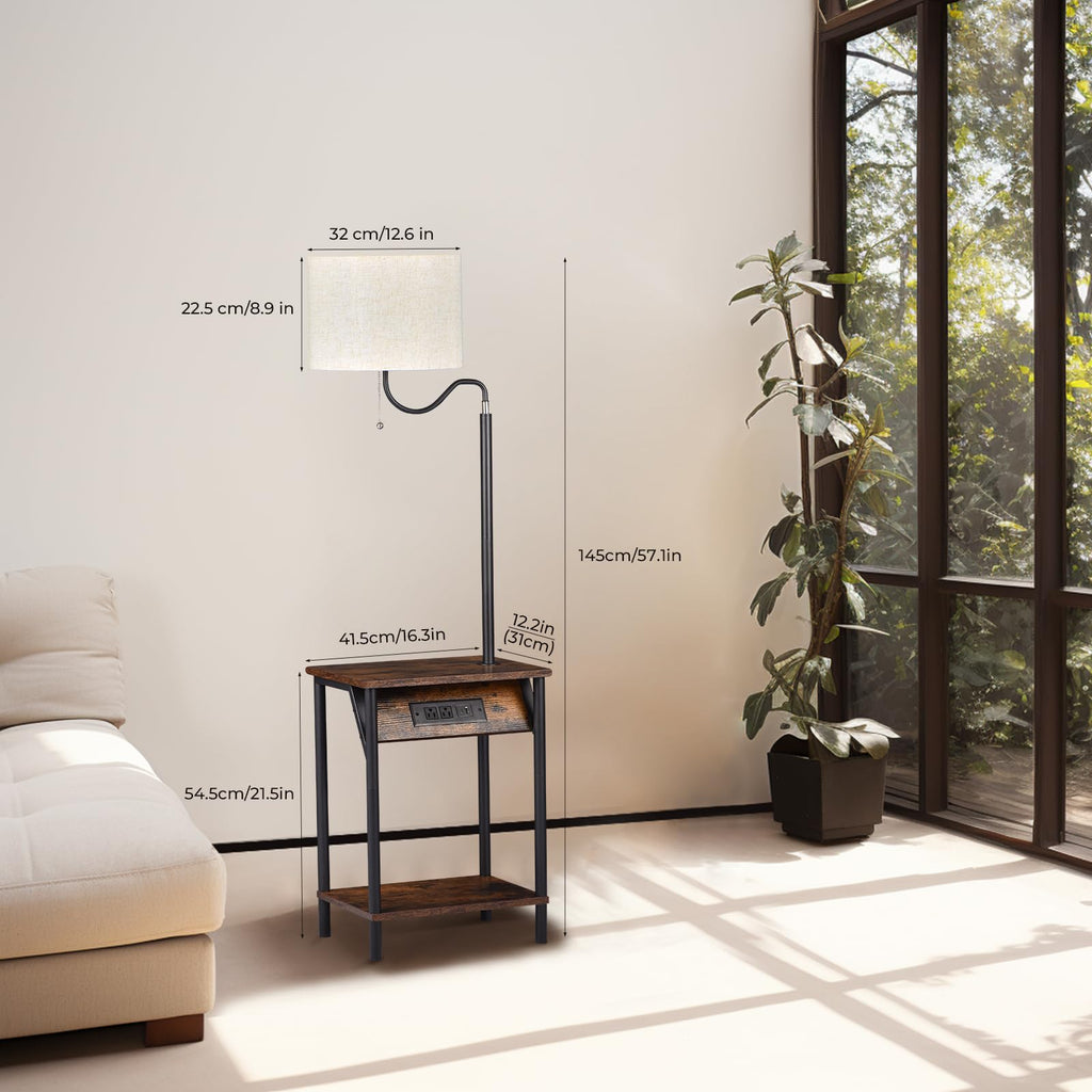 Floor Lamp with Table, End Table with Charging Station USB Ports & Outlets, 3 Color Temperature Reading Light Bedside