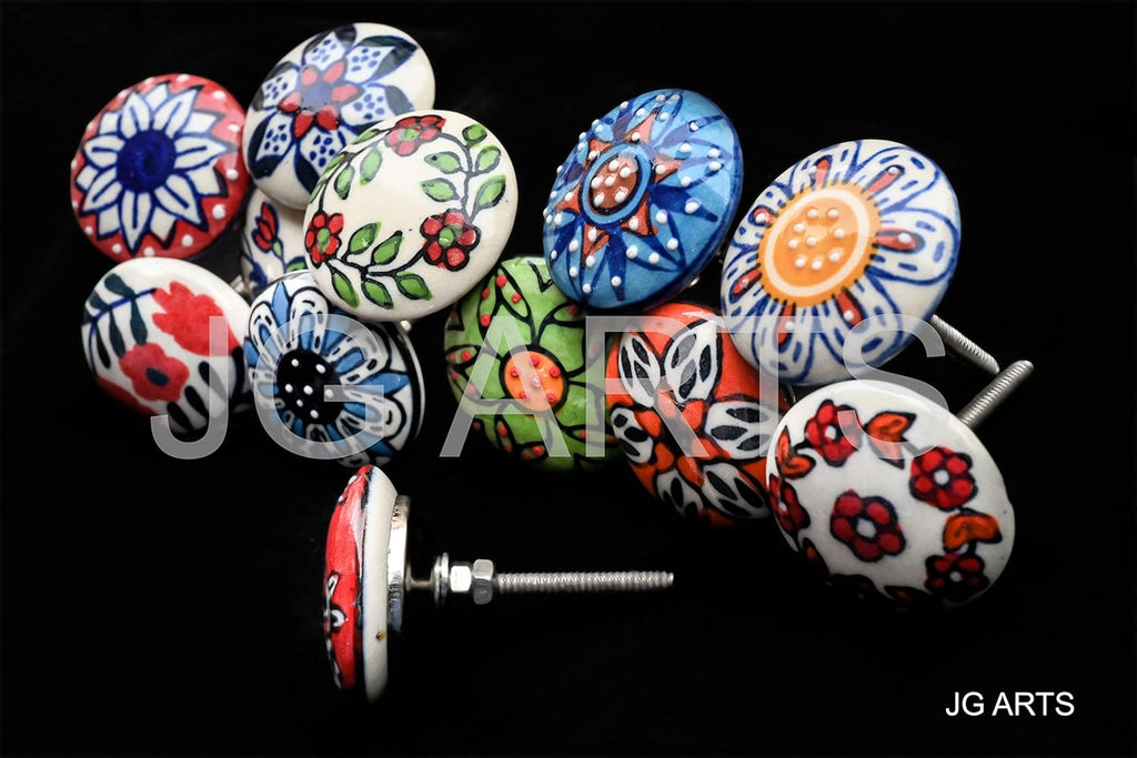 12 x Mix Vintage Look Flower Ceramic Knobs Door Handle Cabinet Drawer Cupboard Pull (12 Flat)