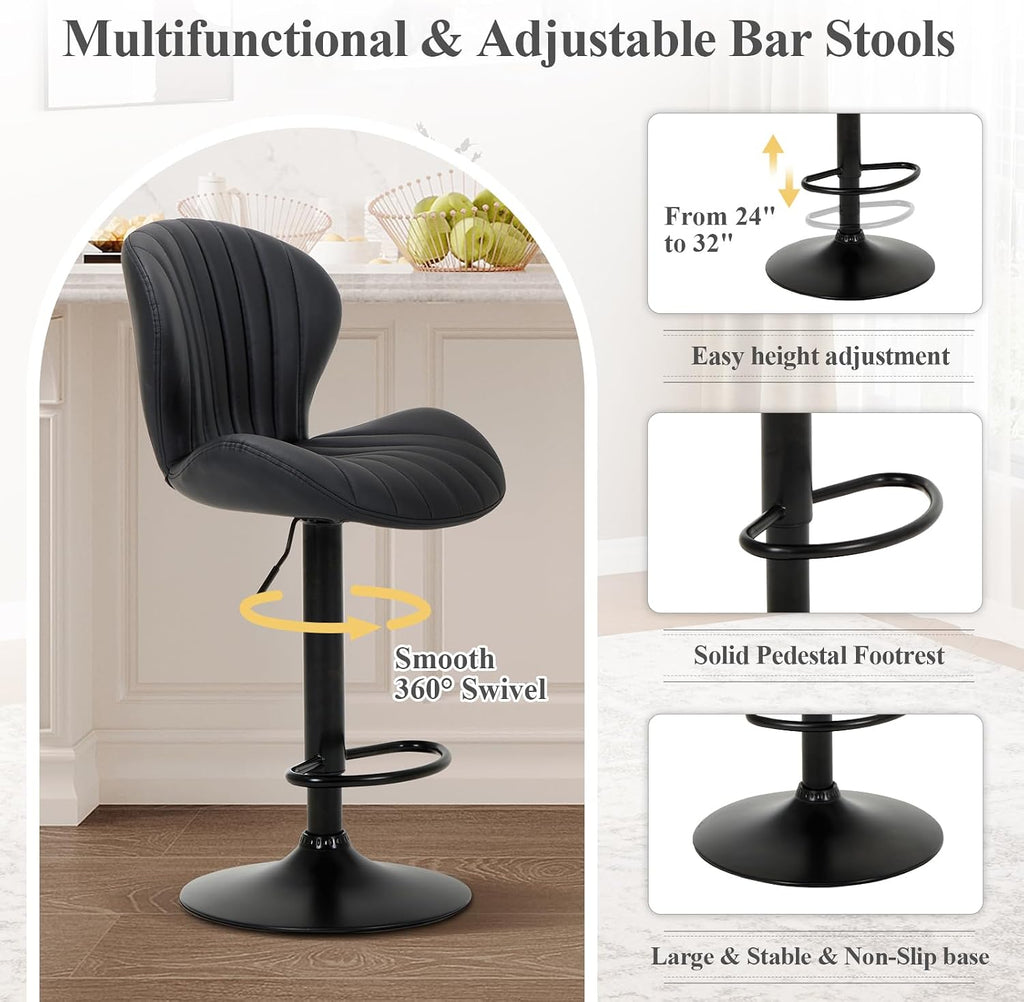 Bar Stools Set of 4, Modern Swivel Bar Chairs, Adjustable Faux Leather Upholstered Barstools Counter Height with High